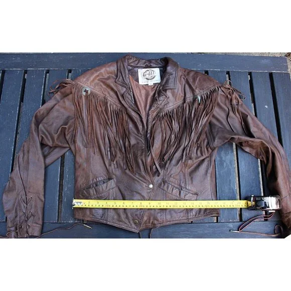 Vintage 1980s Over-the-Top Fringe Leather Bomber Jacket from Aubergine Med - Picture 11 of 15